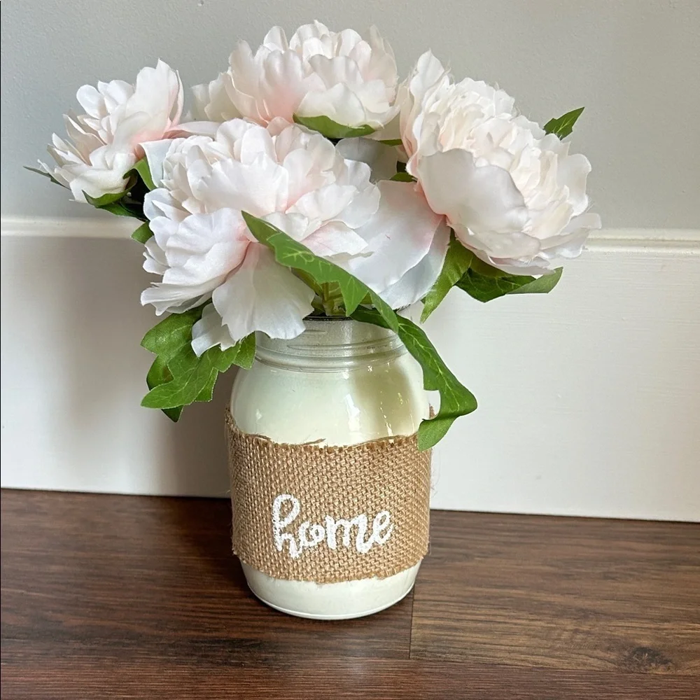 Rustic White Floral Arrangement in Mason Jar | Home Decor | Faux florals